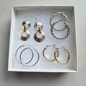 Set Of 4 Silver Pierced Earrings